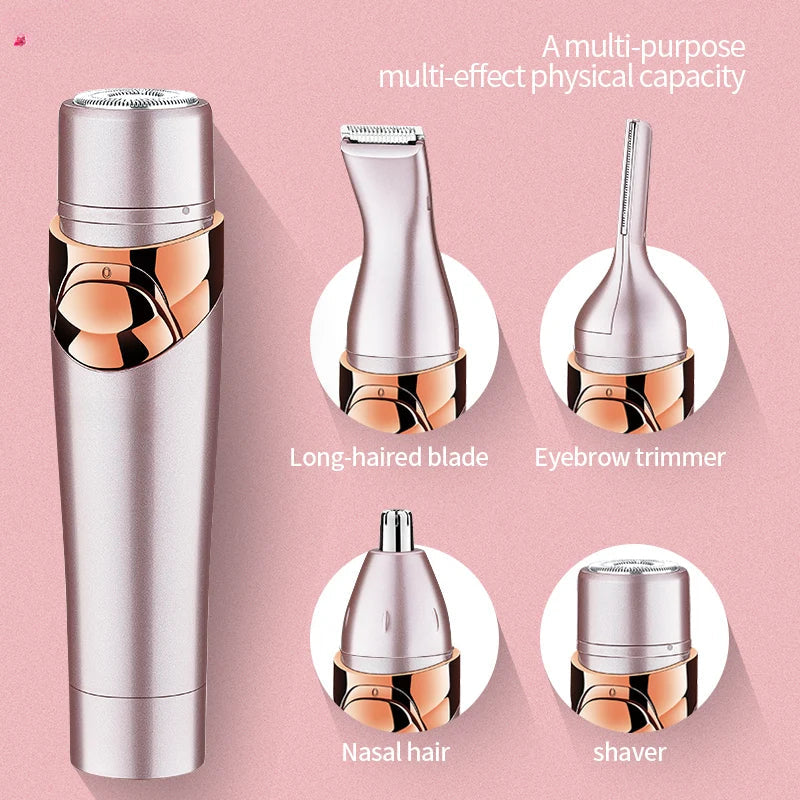 4-in-1 Multifunctional Shaver Armpit Hair Leg Hair Remover Electric Eyebrow Trimming Nose Hair Removal Ladies Hair Removal