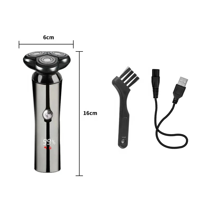 3 Blades Electric Shaver Men Rechargeable Rotary Floating Razor Beard Hair Trimmer LCD Display Shaving Machine Wet and Dry
