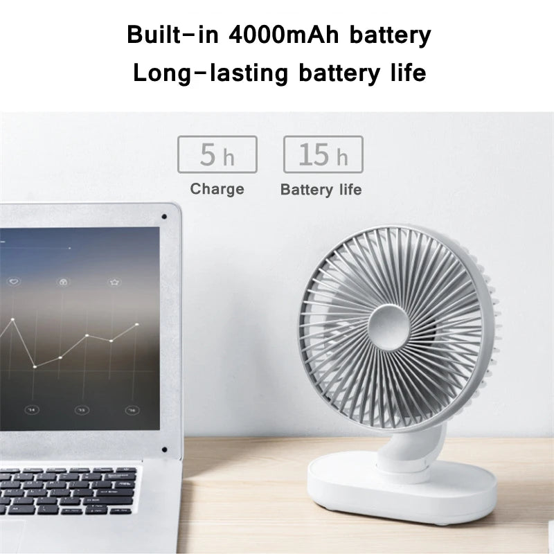 4000mAh Rechargeable Air Cooling Ventilator Electric USB Auto Rotation Desktop Fan 4 Speed Wind Silent Portable for Home Office