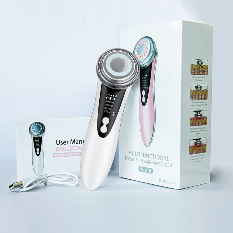 4 In 1 LED Face Massager Skin Rejuvenation EMS Facial Lifting Wrinkle Removal Skin Tightening Hot Cool Beauty Device