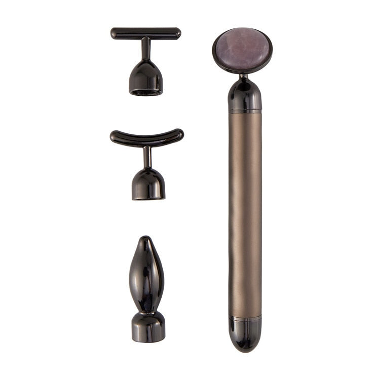 4 in 1 Vibrating Rose Quartz Roller Face Roller Eye Massager Jade Roller T/V Shaped Face Lifting Slimming Beauty Bar Massager
