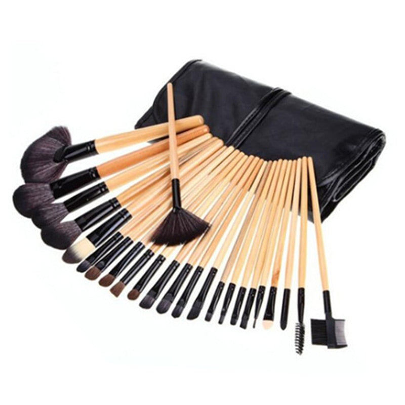 24Pcs Professional Makeup Brush Leather Bag Gift Cosmetic Eyeshadow Foundation Lash Eyelashes Concealer Makeup Brushes Tool