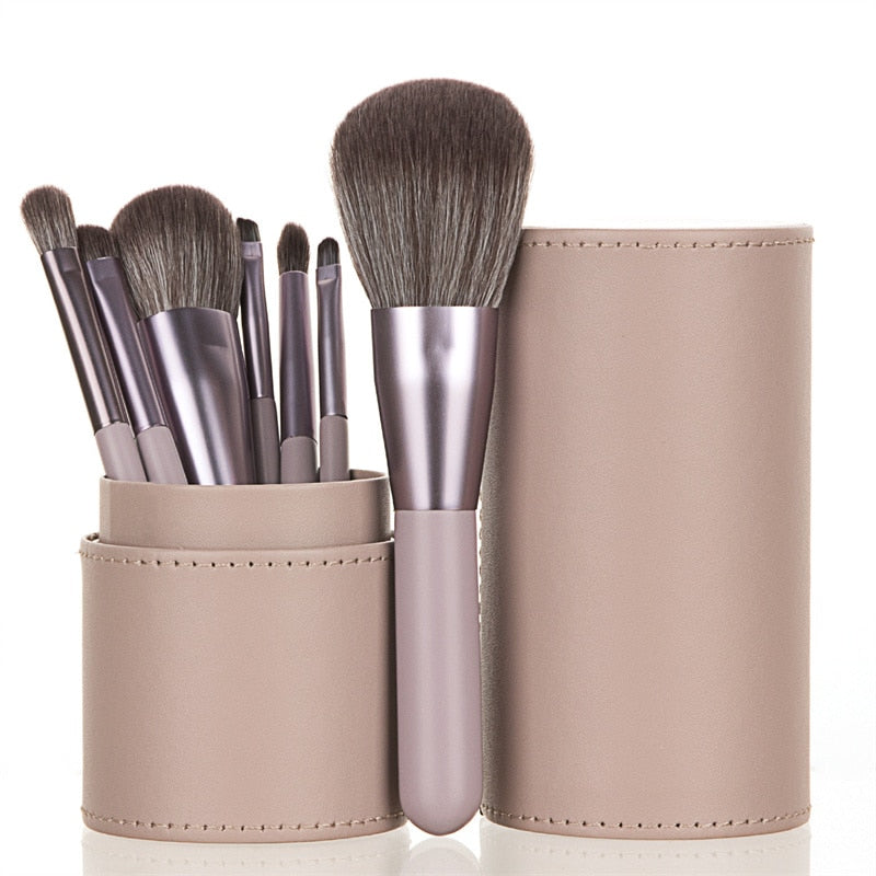 7PC Makeup Brush Set With Case Organizer Pink Blush Eyeshadow Concealer Lip Cosmetics Make up For Powder Foundation Beauty Tools