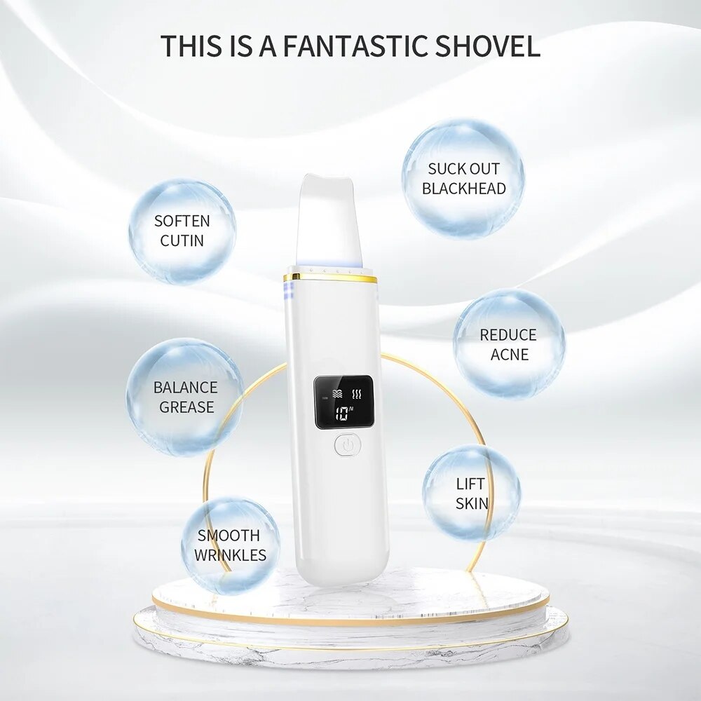 LCD Screen Facial Skin Scrubber Ultrasonic Ion Pore Deep Peeling Cleaner Exfoliation Grease Blackhead Extractor Lifting Device