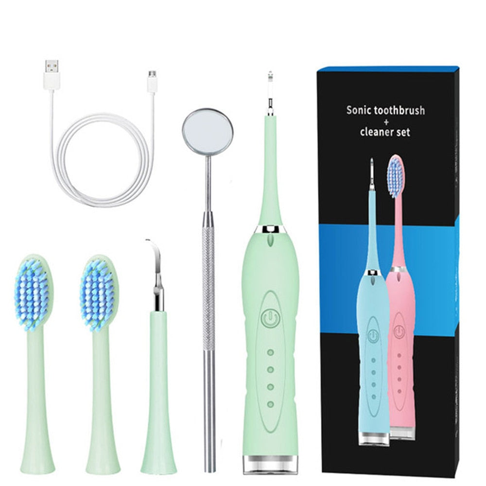 2 in 1 Sonic Dental Scaler Electric Toothbrush USB Rechargeable Tooth Calculus Remover Teeth Whiten Stains Tartar Cleaner