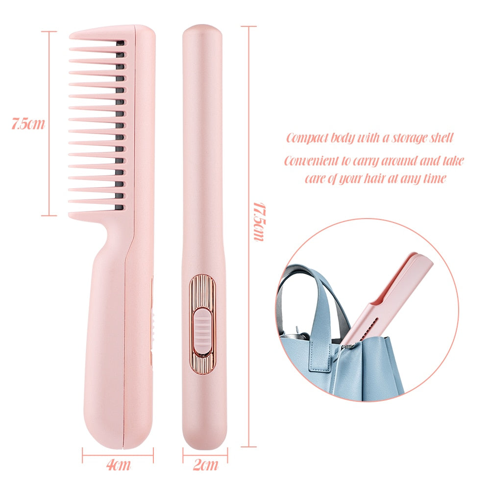 2-in-1 Hair Straightener Tourmaline Ceramic Hair Curler Brush Hair Comb Straighteners Curling Hair Iron Hair Styler Tool