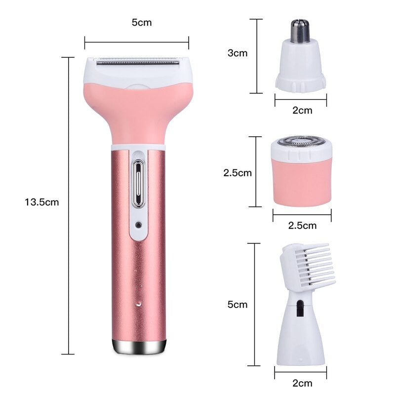 Portable 4in1 Multi-Functional Lady Women Rechargeable Shaver Eyebrow Shaping Nose Ear Hair Removal Device Armpit Razor