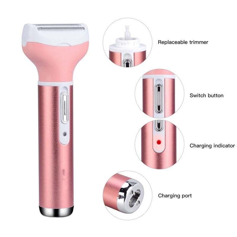 4 In 1 Rechargeable Lady Shaver Razor Eyebrow Trimmer Body Underarm Groomer Electric Epilator Hair Removal Bikini Shaving