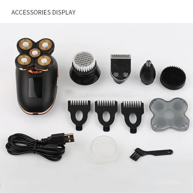 Bald Head Electric Shaver for Men Rechargeable With LCD digital Beard Nose Ear Hair Trimmer Razor Clipper Facial Brush