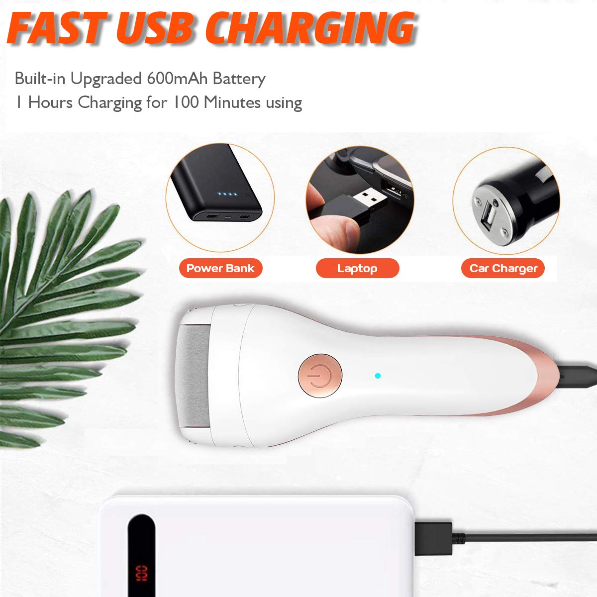 Electric Foot Callus Remover Portable Electronic Foot File Pedicure Tools Pedicure with 3 Rollers USB Rechargeable Foot Care