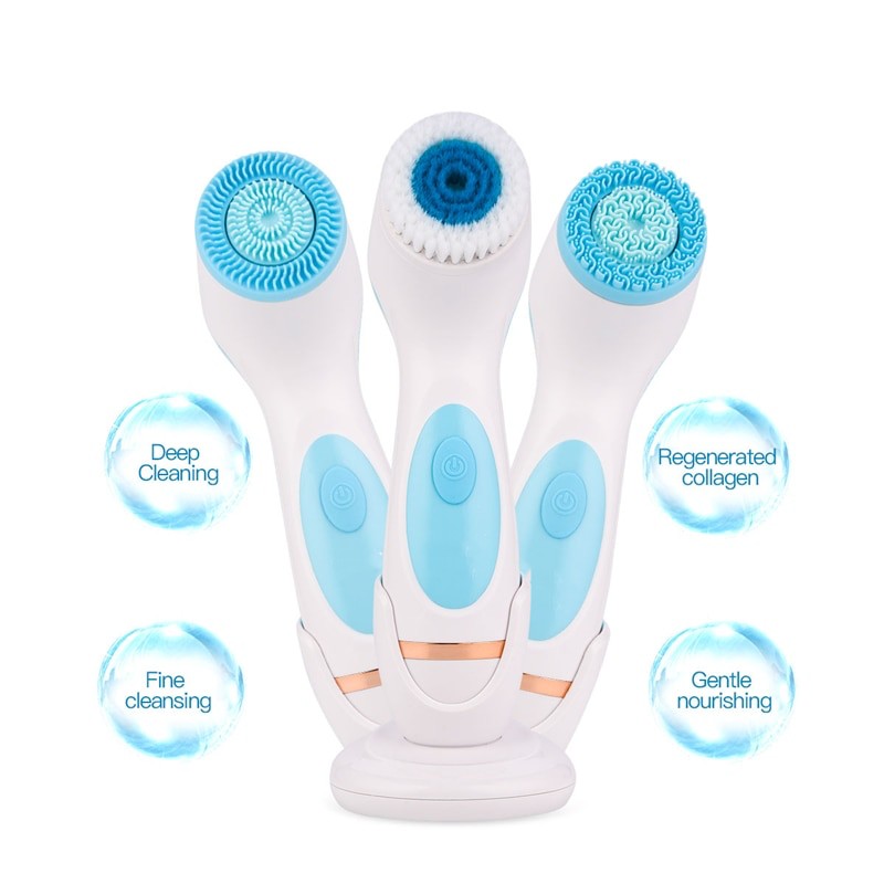 3 In 1 Electric Facial Cleansing Brush Rotating Face Deep Cleaning Waterproof Skin Exfoliation Facial Massager