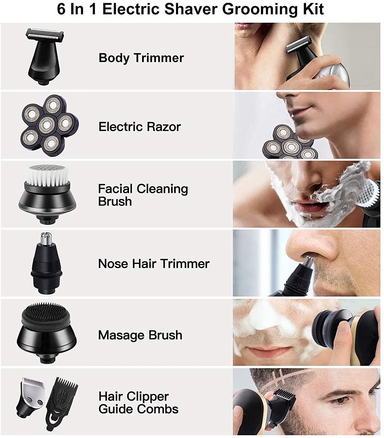Multi Grooming Kit Digital Display Electric Shaver Hair Trimmer Beard Electric Razor Wet Dry Men Facial & Body Shaving Machine
