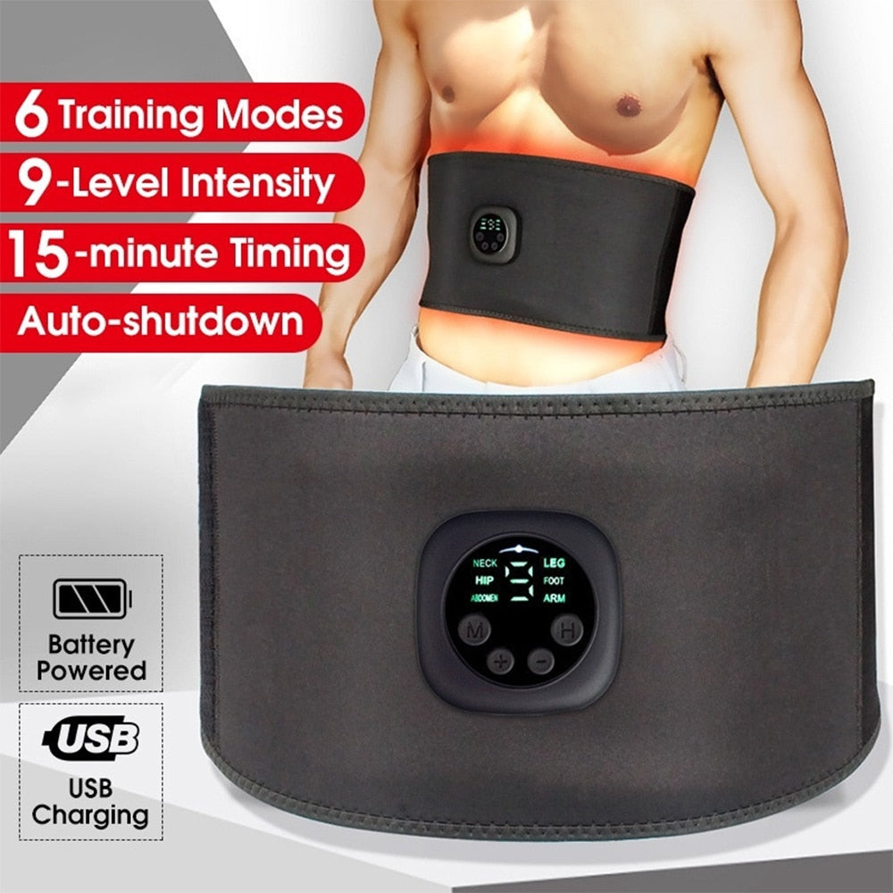 EMS Fitness Trainer Belt Waist Support Abdominal Muscle Stimulator Slimming Belt Unisex USB Recharge Home Muscle Training Device