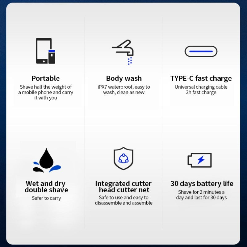 Electric Shaver Razor Shaving Beard Machine for Men Dry Wet Beard Trimmer Rechargeable Washable Blade Razor Epilator