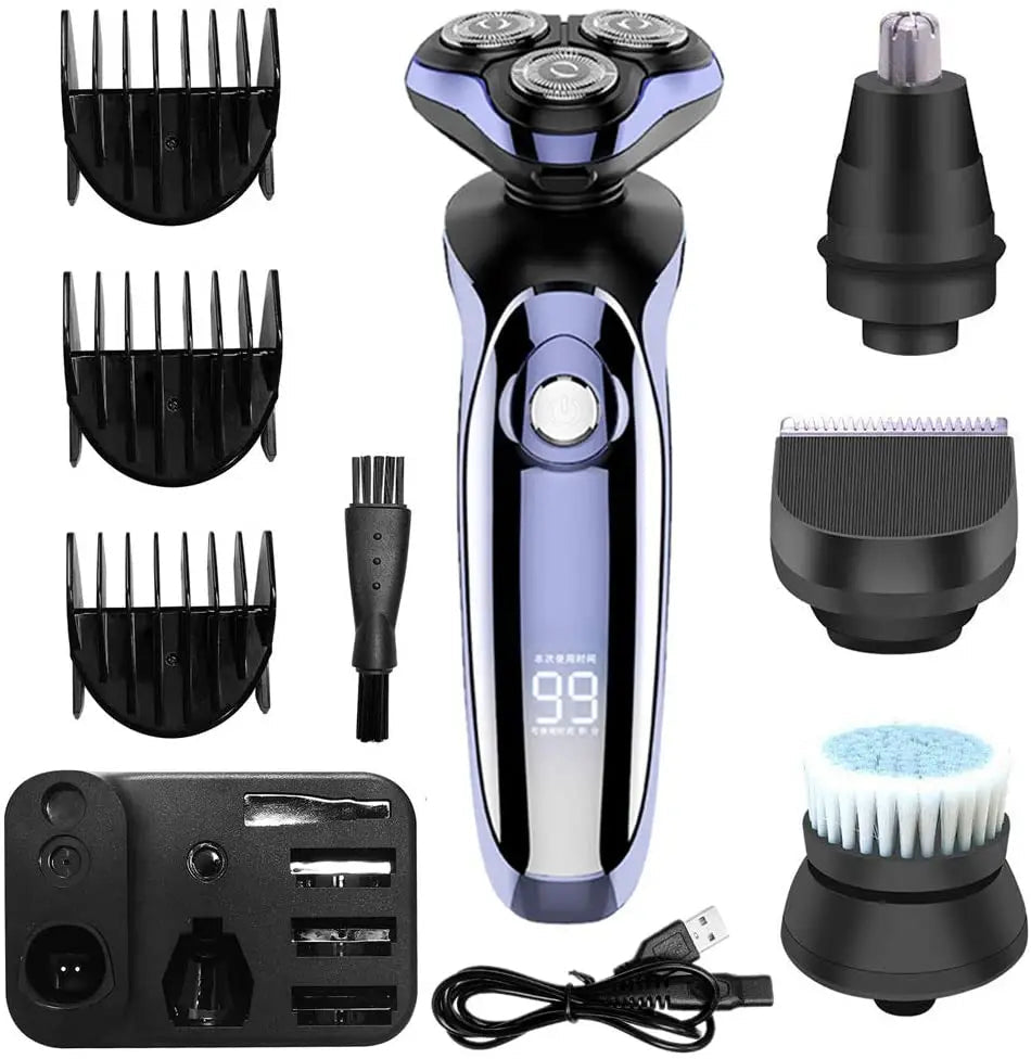 4 in 1 Electric Shaver Hair Clippers Men's Rotary Shavers Rechargeable Razors Beard Nose Hair Trimmer Shaving Grooming Sets
