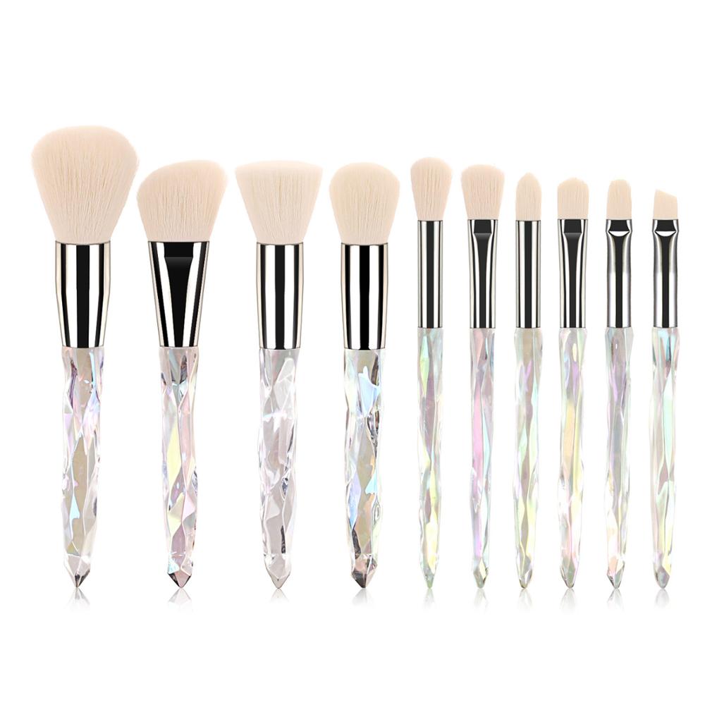 10pcs Transparent Crystal Diamond Makeup Brushes Set Colorful Diamond Blush Foundation Eyeshadow Brush Beauty Tool Kit