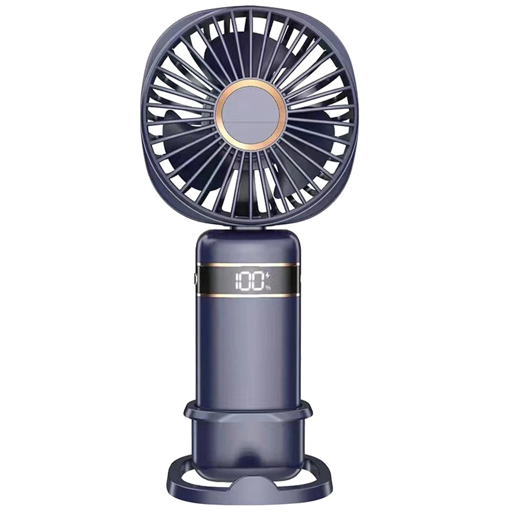 Handheld Cooling Fan 5-speed Foldable Handy Fan Rechargeable Pocket Fan Portable Ultra Quiet Power Display for Office/ Home/Dorm