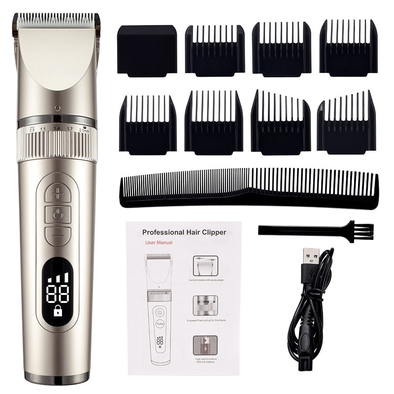 Full Body Washable Electric Hair Clipper Ceramic Professional Fine Adjustable Hair Trimmer Low Noise Hair Cutting Machine Razor