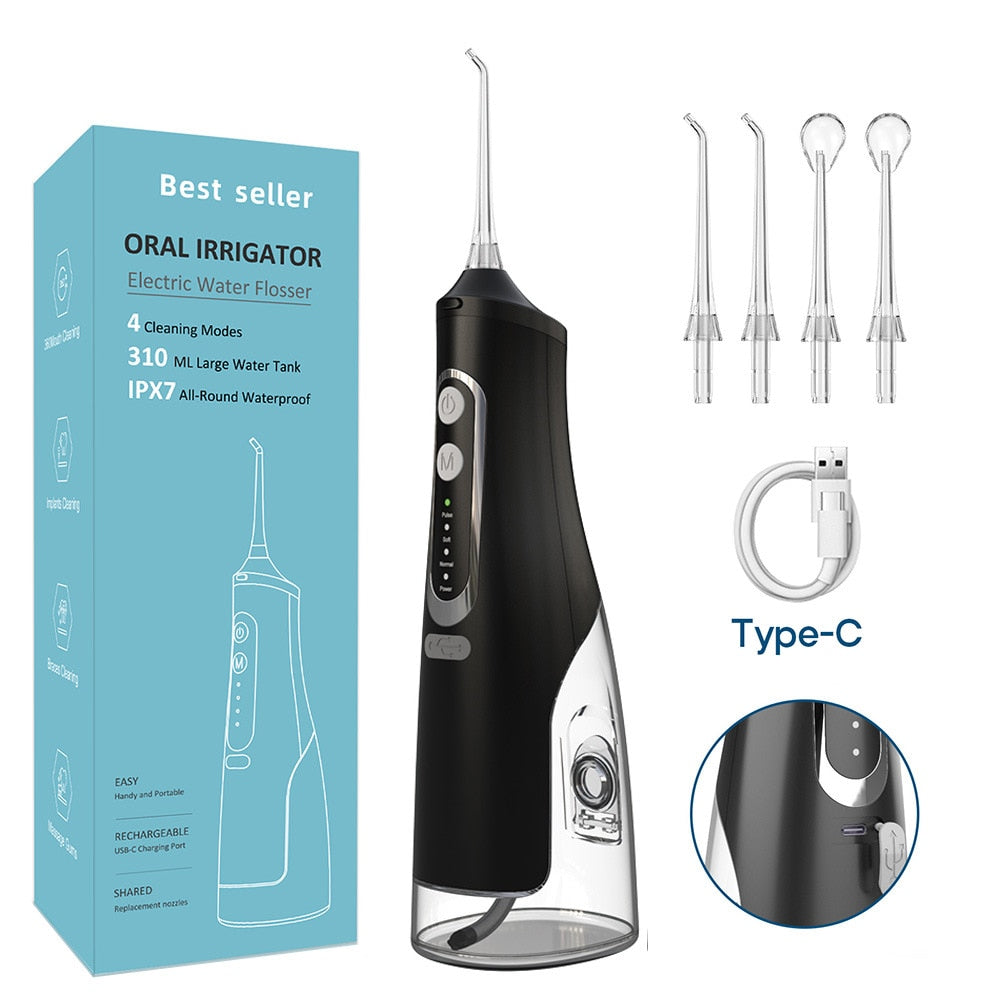 Newest Portable Oral Irrigator USB Charging Electric Dental Water Jet Flosser 310ml Water Tank Waterproof Tooth Pick Floss 4 Tip