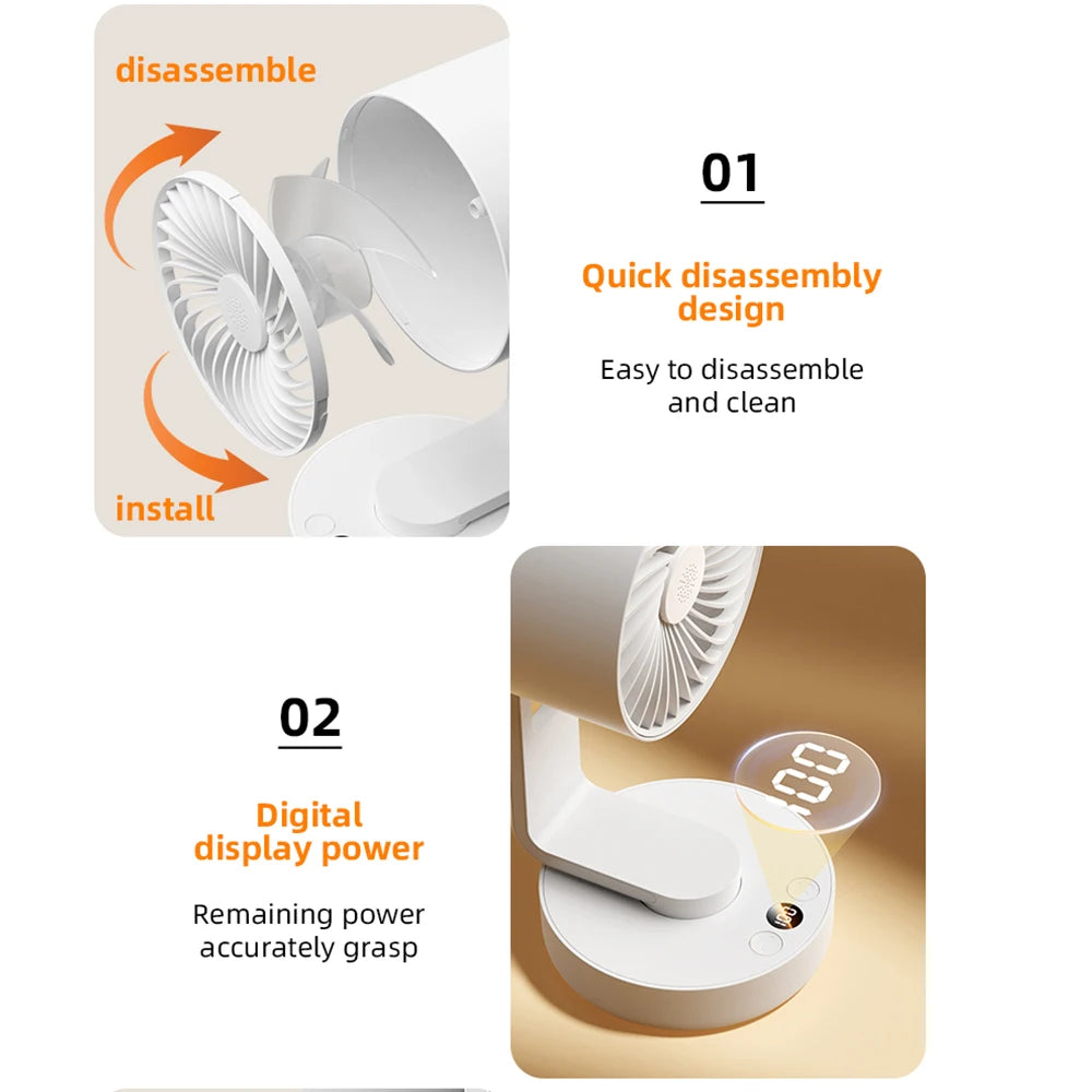 Cordless Electric Fan 4000mAh Portable Air Circulator Fan Desktop Wall Ceiling Air Cooling Cooler Quiet Oscillating Ventilator