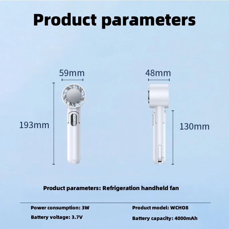 Refrigeration Handheld Fan Portable Power Bank Desktop Can Be Vertically Hung with Usb Folding Small Fan Digital Display