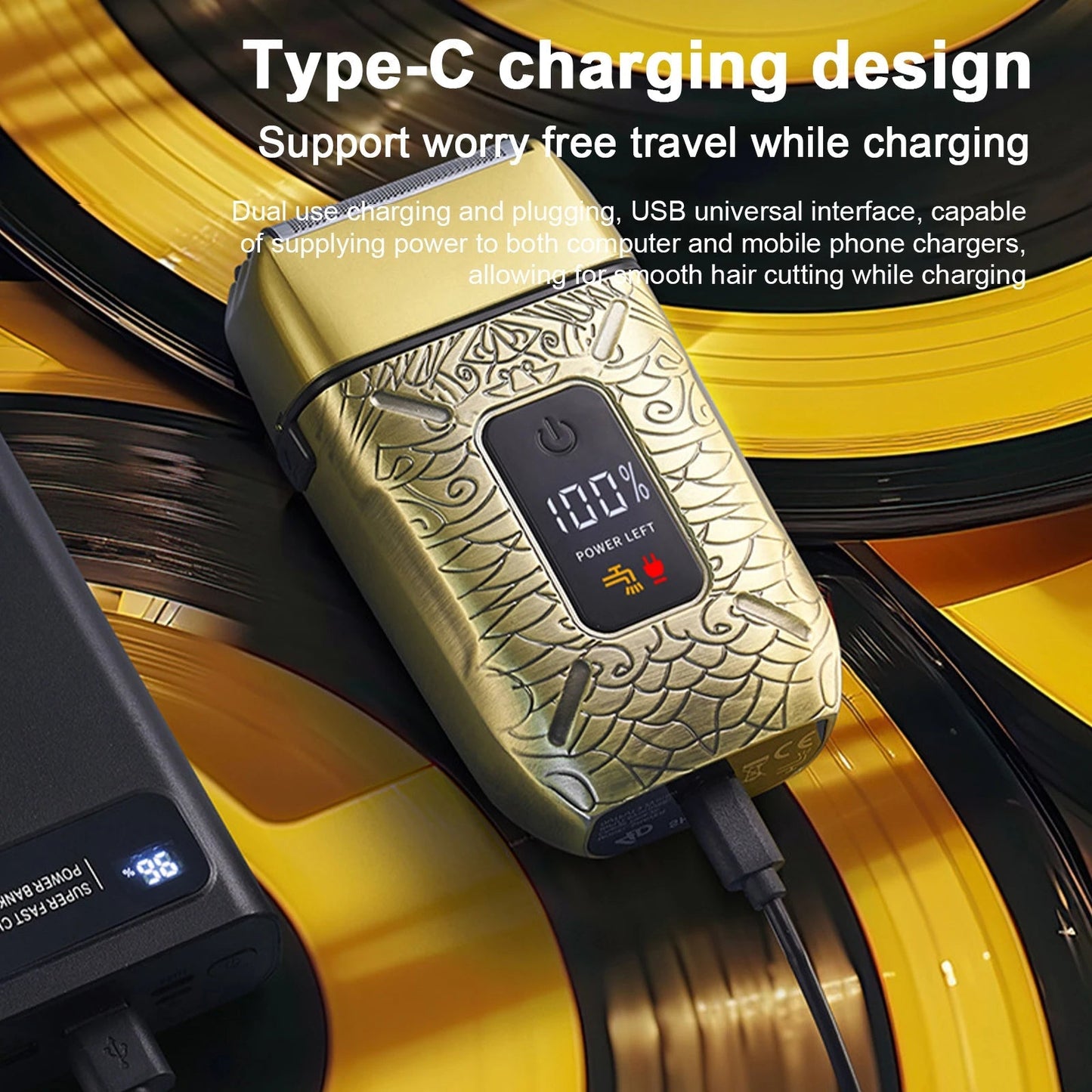 Men's Electric Beard Trimmer with 3 Heads Shaving Foil Razor Bald Head Shaver Dry and Wet Use Rechargeable with Digital Display