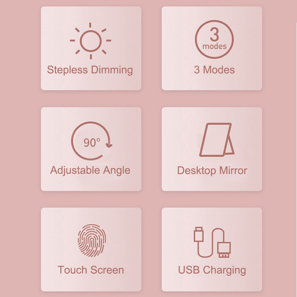 LED Makeup Mirror Touch Screen Vanity Mirrors USB Charging Cosmetic Mirror 3 Brightness Desktop Mirror for Bedroom Travel
