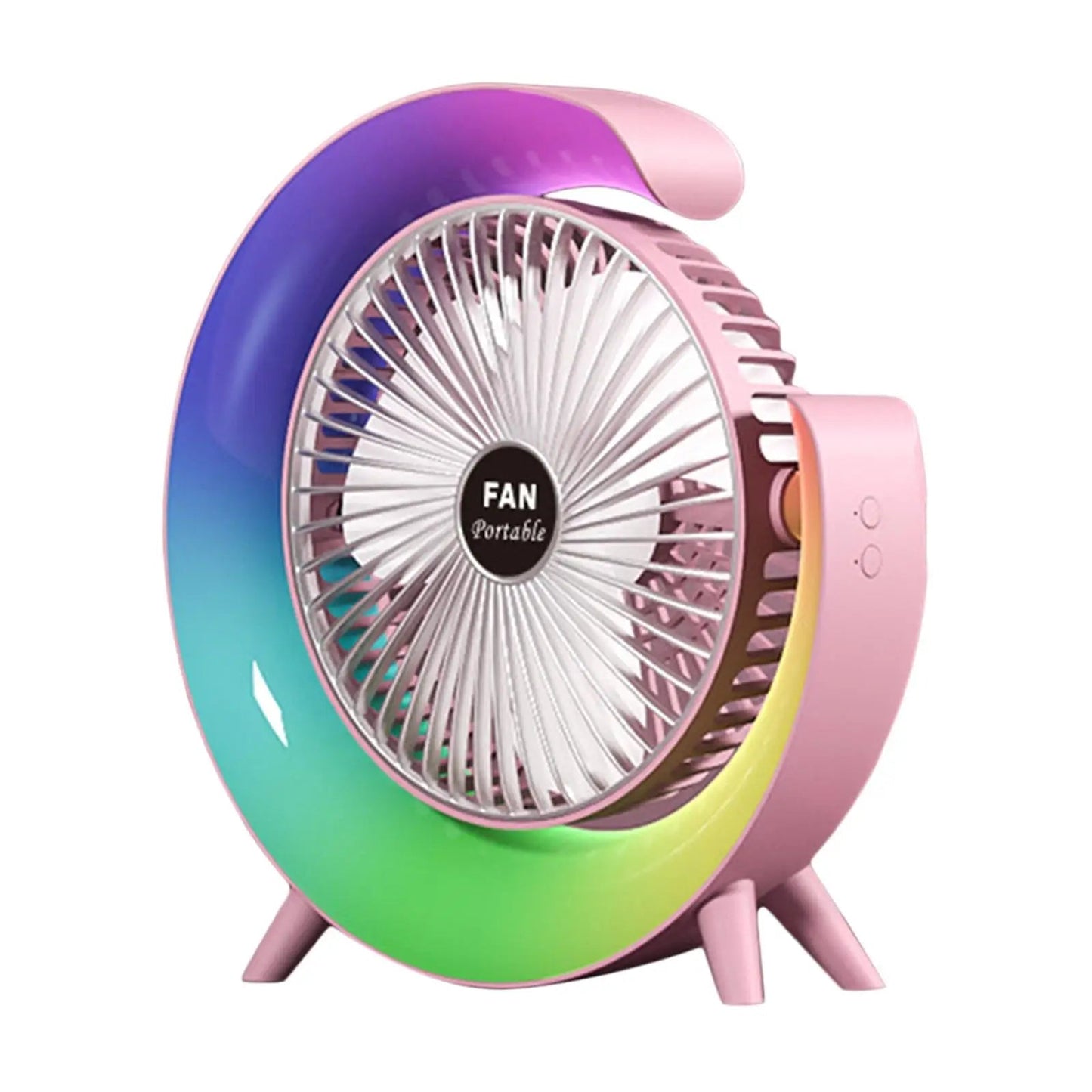 USB Desk Fan Quiet 3 Speeds Angle Adjustable with 5 Light Modes USB Desk Fan Personal Fan for Home Bedroom Travel Indoor Office
