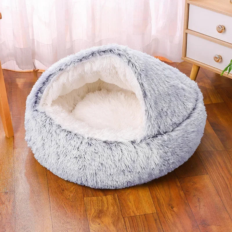 Plush Round Cat Bed Pet Mattress Warm Soft and Comfortable Basket Cat and Dog 2-in-1 Small Dog Sleeping Bag Nest