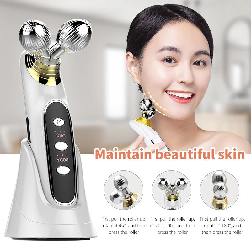 4D EMS Facial Roller Massager Beauty Machine for Skin Tightening Face Eye Neck Double Chin Massage Face Lift Tool