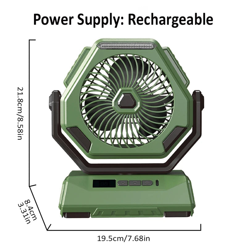 6000mAh Camping Fan Rechargeable Outdoor Fan Ceiling Oscillating Fan Portable Air Conditioner Air Cooler with Lighting