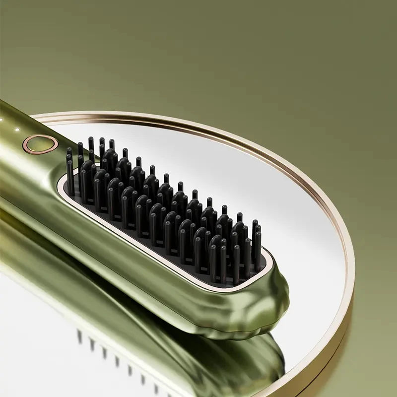 Portable Multifunctional Heating Comb Ptc 2 In 1 Hair Curler Hot Comb Hair Straightener Brush Wireless Hair Straightener
