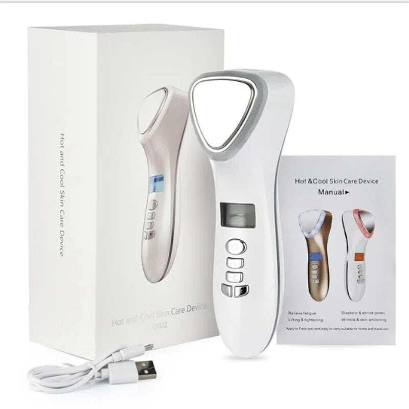 Ultrasound Facial Lifting Massager Vibration Hot Cold Hammer Ultrasonic LED Photon Shrink Pores Household