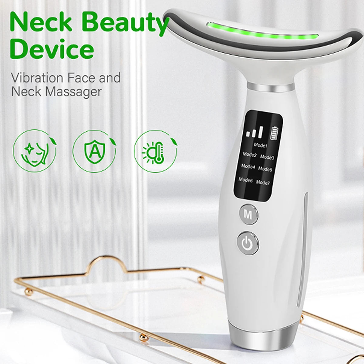 7 Colour Light Neck Instrument Face and Neck Whole Body Beauty Massage Three Gears 7 Modes with Screen Display