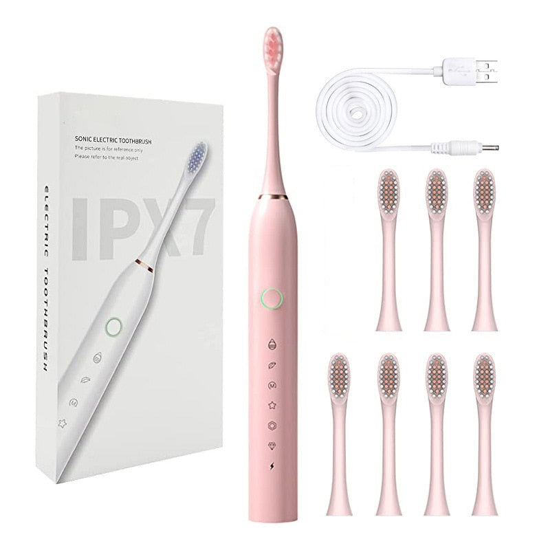 Electric Sonic Toothbrush Rechargeable for Adults 6 Modes Electronic Tooth Brushes Smart Timer with Replacement Heads Waterproof
