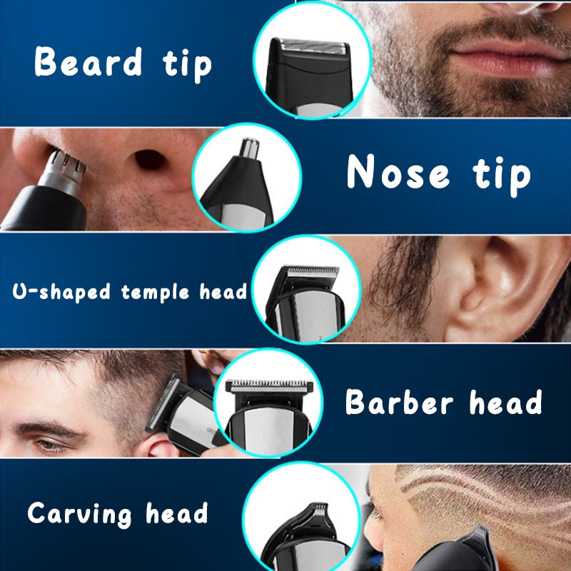 5 In 1 Rechargeable Electric Hair Clippers For Men Beard Nose Ear Trimmer Digital Display Haircut Machine Barber Shaver Cutting
