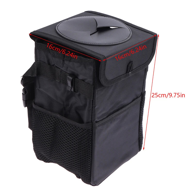 Car Trash Can With Lid Car Trash Bag Hanging With Storage Pockets Collapsible And Portable Car Garbage Bin