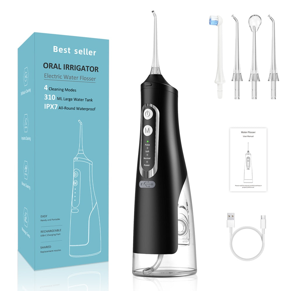 Newest Portable Oral Irrigator USB Charging Electric Dental Water Jet Flosser 310ml Water Tank Waterproof Tooth Pick Floss 4 Tip
