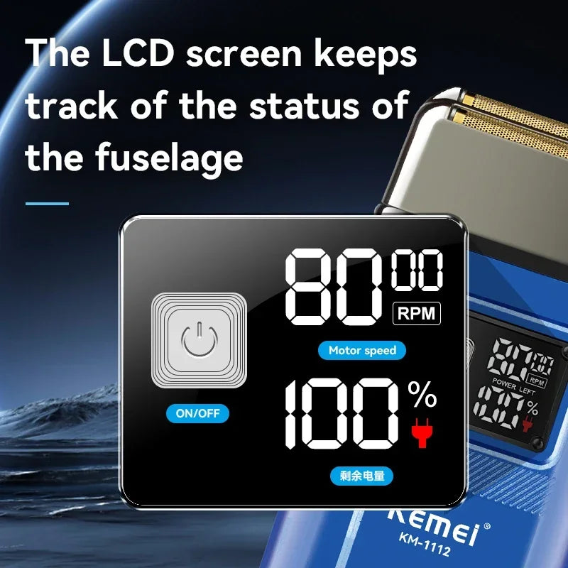 Electric Barber Razor Men Double Foil Shaver Bald Head Beard Trimmer IPX6 Waterproof 8000RPM Ultra-Close Precision Shave