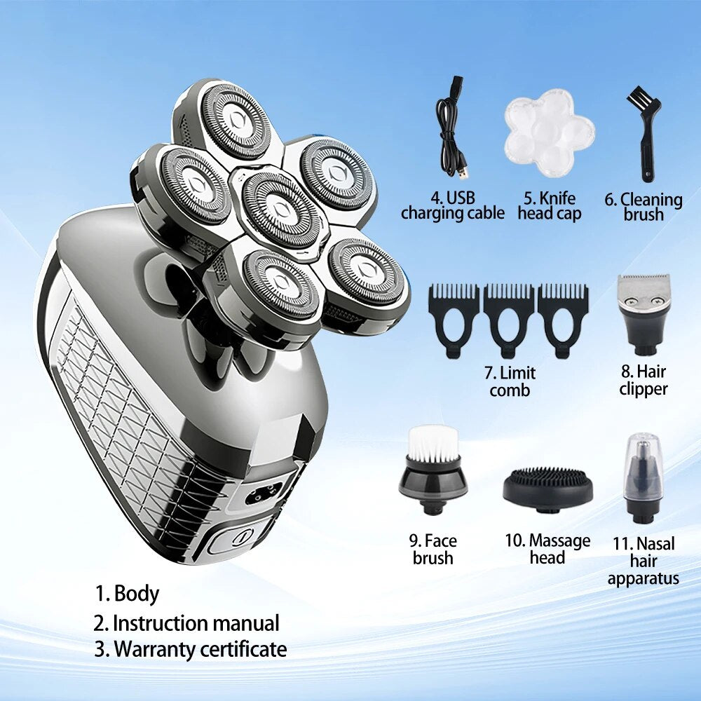 Electric Shaver 6D Floating Cutter Head Base Charging Portable Men Beard Trimmer Clipper Skull Shaver Waterproof Shaving