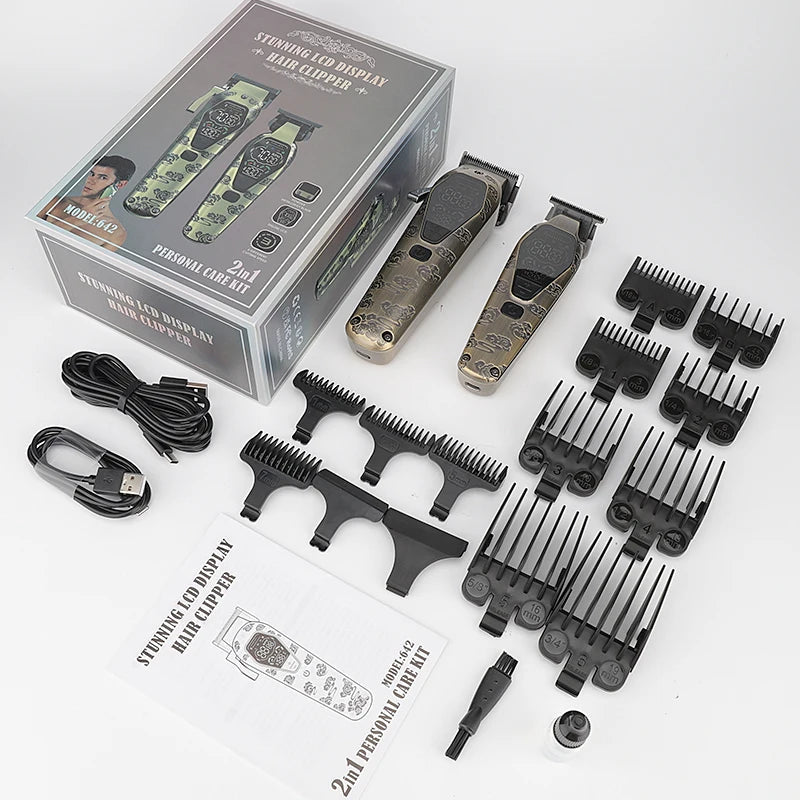 2 in 1 All-metal Electric Hair Clippers Set High-power Hair Trimmer for Men Barber Hair Cutting Machine Tools