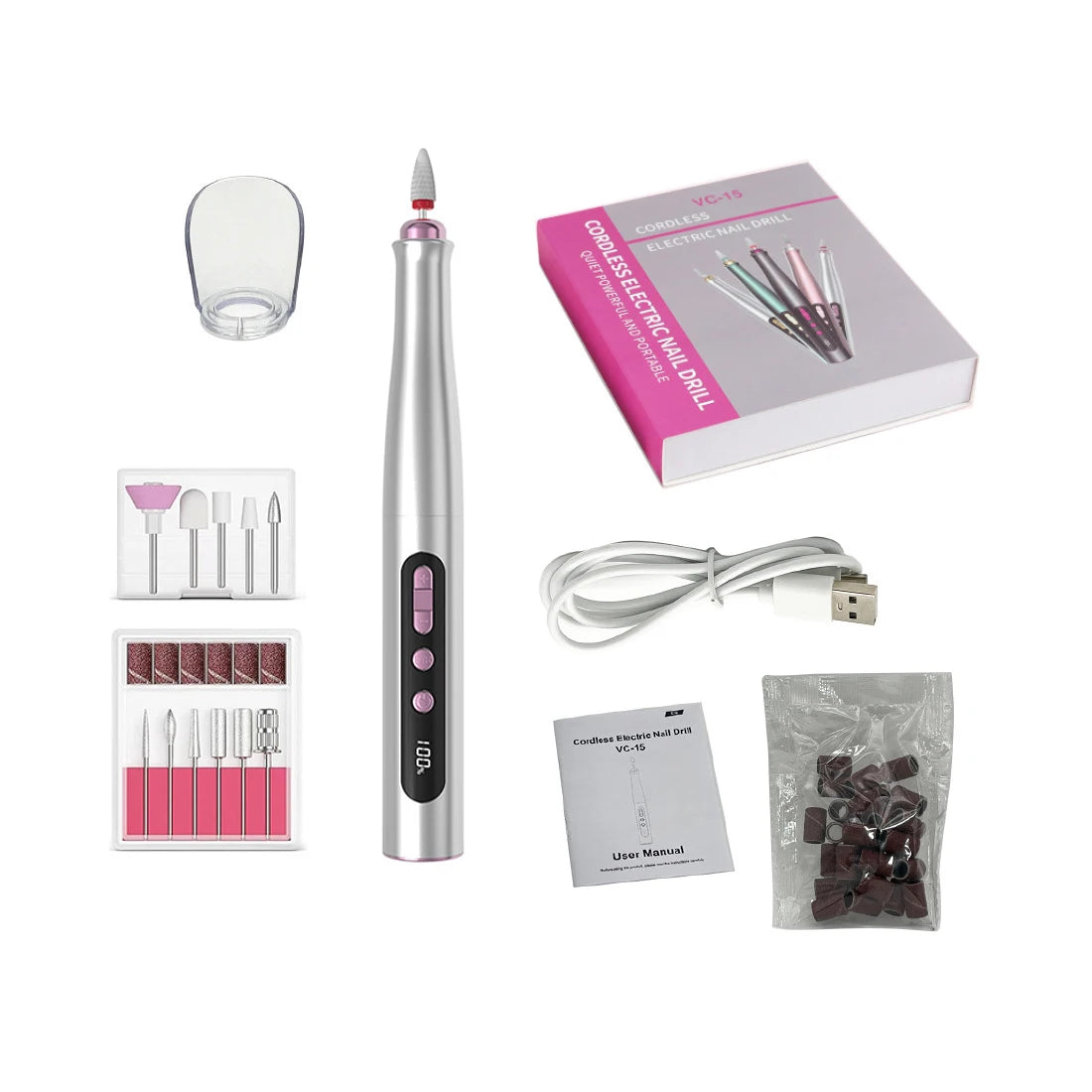 Electric Nail Sander Drill Manicure Machine Supplies for Professional Polisher Stylist Set Rechargable Wireless Portable Cordles