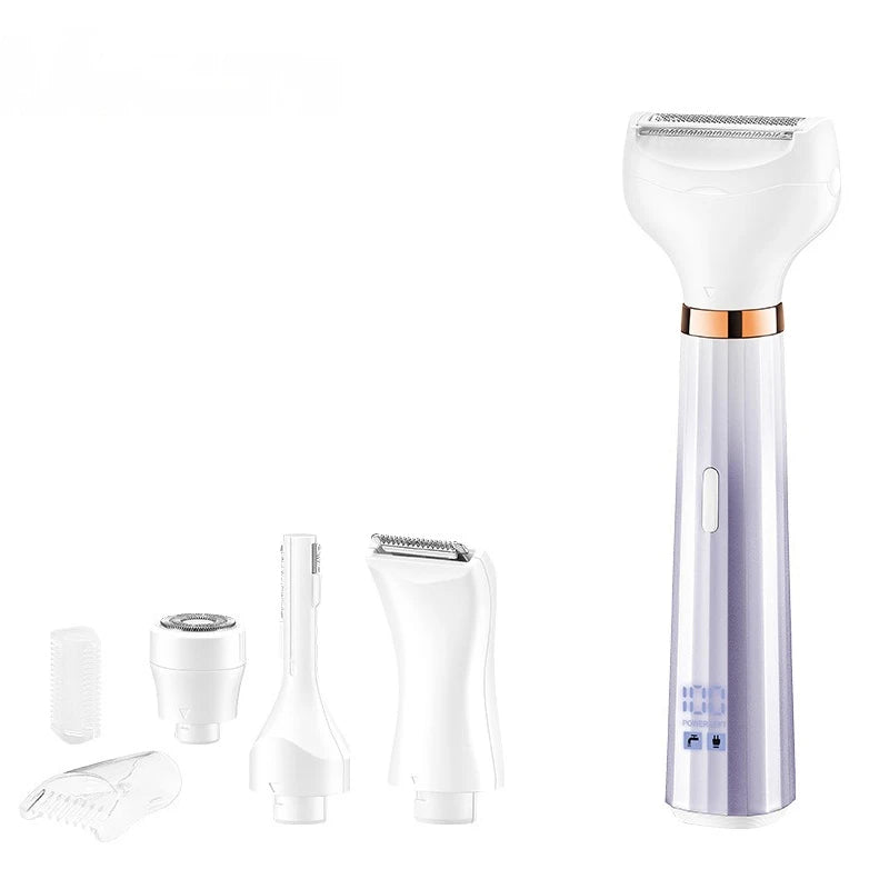 Electric Ladies Shaver 4 in 1 IPX5 Waterproof Underarms Legs Hands Back Lips Private Parts Epilator USB Charging Digital Display