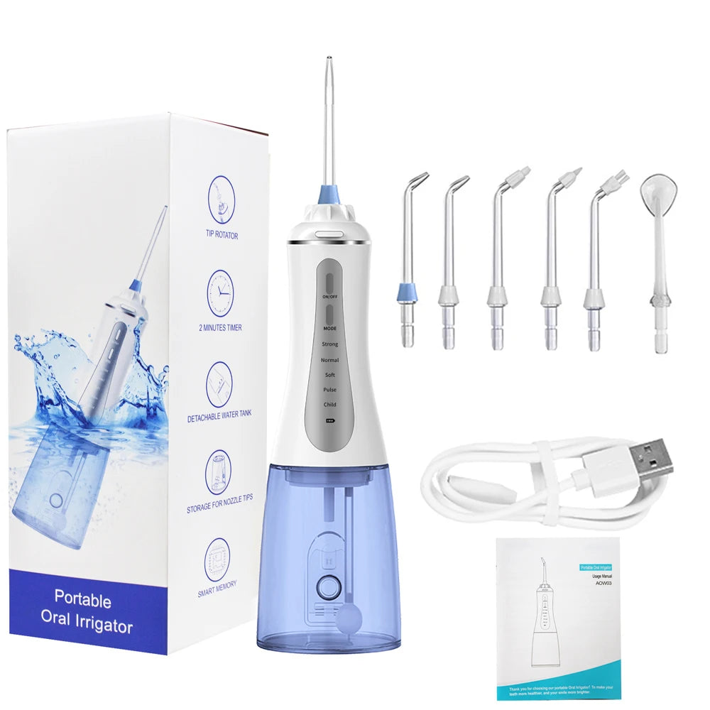 Portable Oral Irrigator 5 Modes Rechargeable Dental Water Jet 6 Nozzles Waterproof 350ML Tank Water Flosser For Teeth Whitening