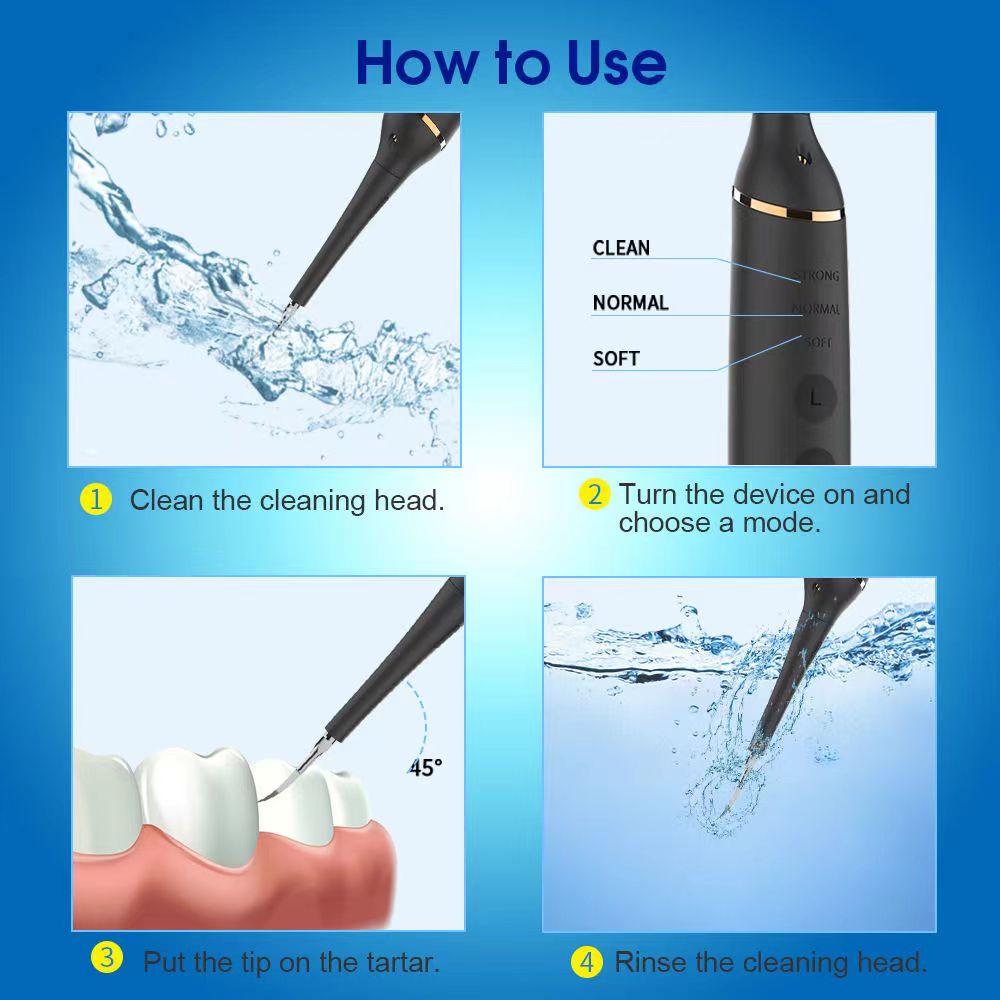 Electric Sonic Dental Scaler LED Light Tooth Calculus Remover+Mouth Mirror 3 Modes Waterproof Teeth Whitening Cleaner Oral Care