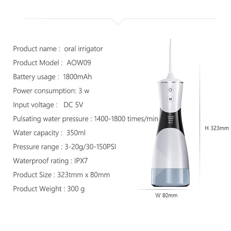 Oral Irrigator Protable Water Flosser for Teeth Whitening Dental Water Jet Pick Mouth Washing Machine Pulse Cleaner Waterproof