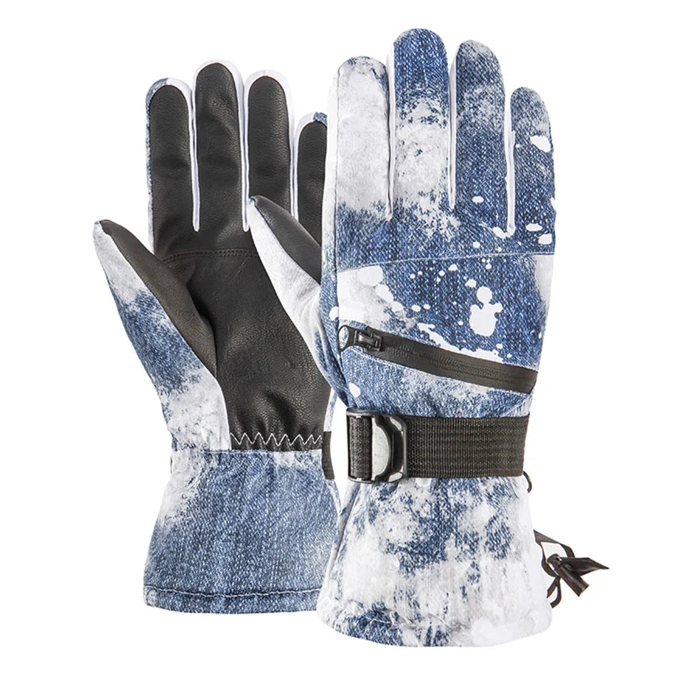 Winter Snowboard Ski Gloves PU Leather Non-slip Touch Screen Waterproof Motorcycle Cycling Fleece Warm Snow Gloves Unisex
