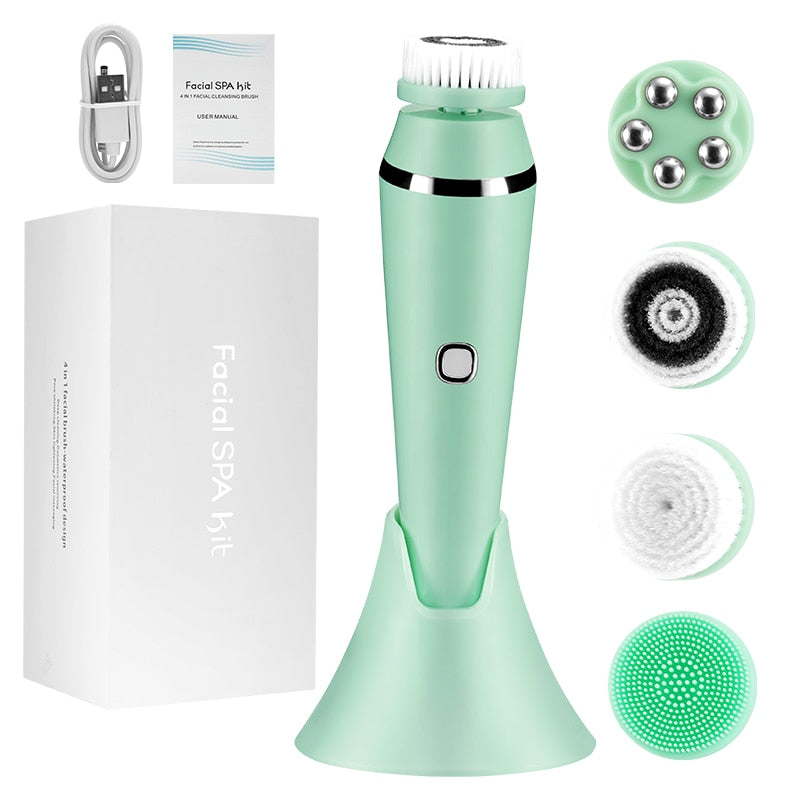 Electric 4 in1 Face Cleansing Brush Sonic Blackhead Exfoliating Face Cleaner Skin Tightening Massager Home Skin Care