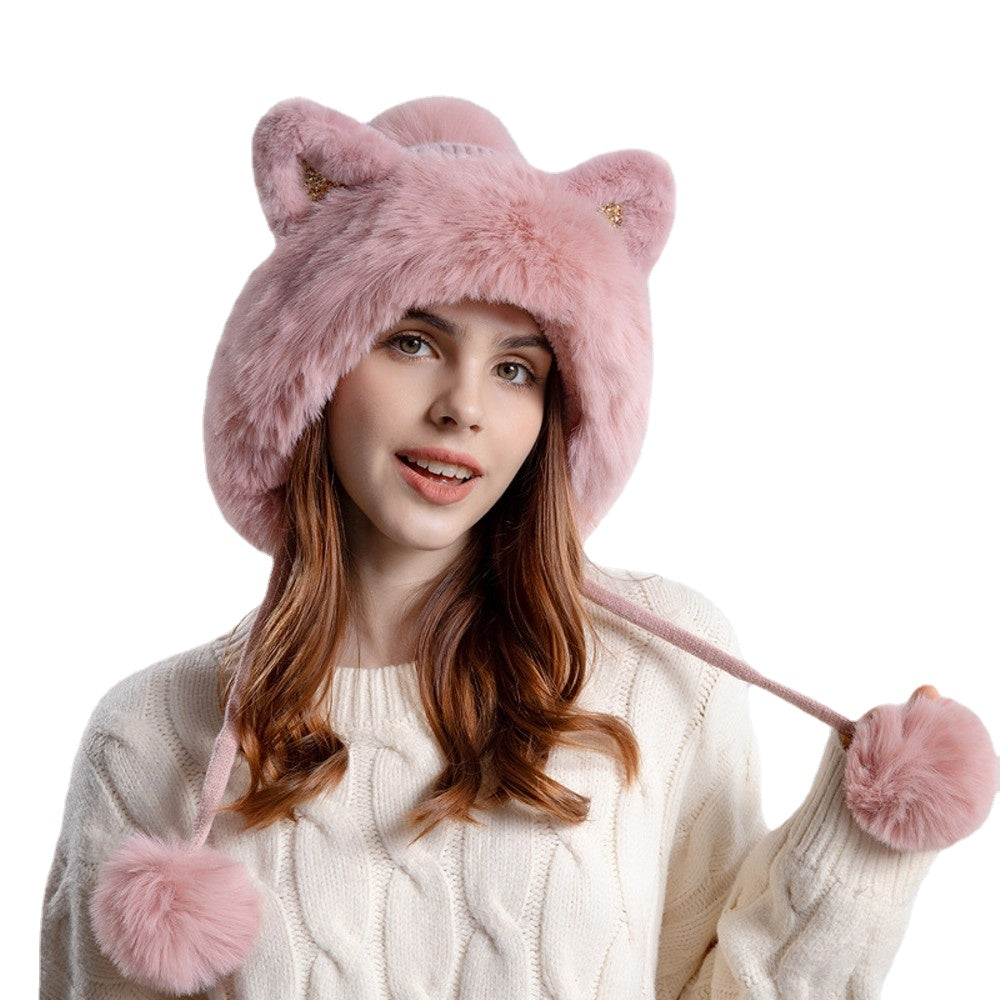 Cute Knitted Hat Winter Female Cartoon Cat Ears Beanie Cap