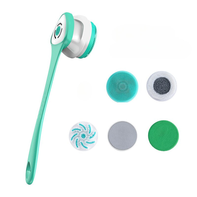 Electric Bath Brush Shower Cleaning Body Massage Brush Multifunctional Spinning Spa Brush Waterproof Long Handle Back Rubbing